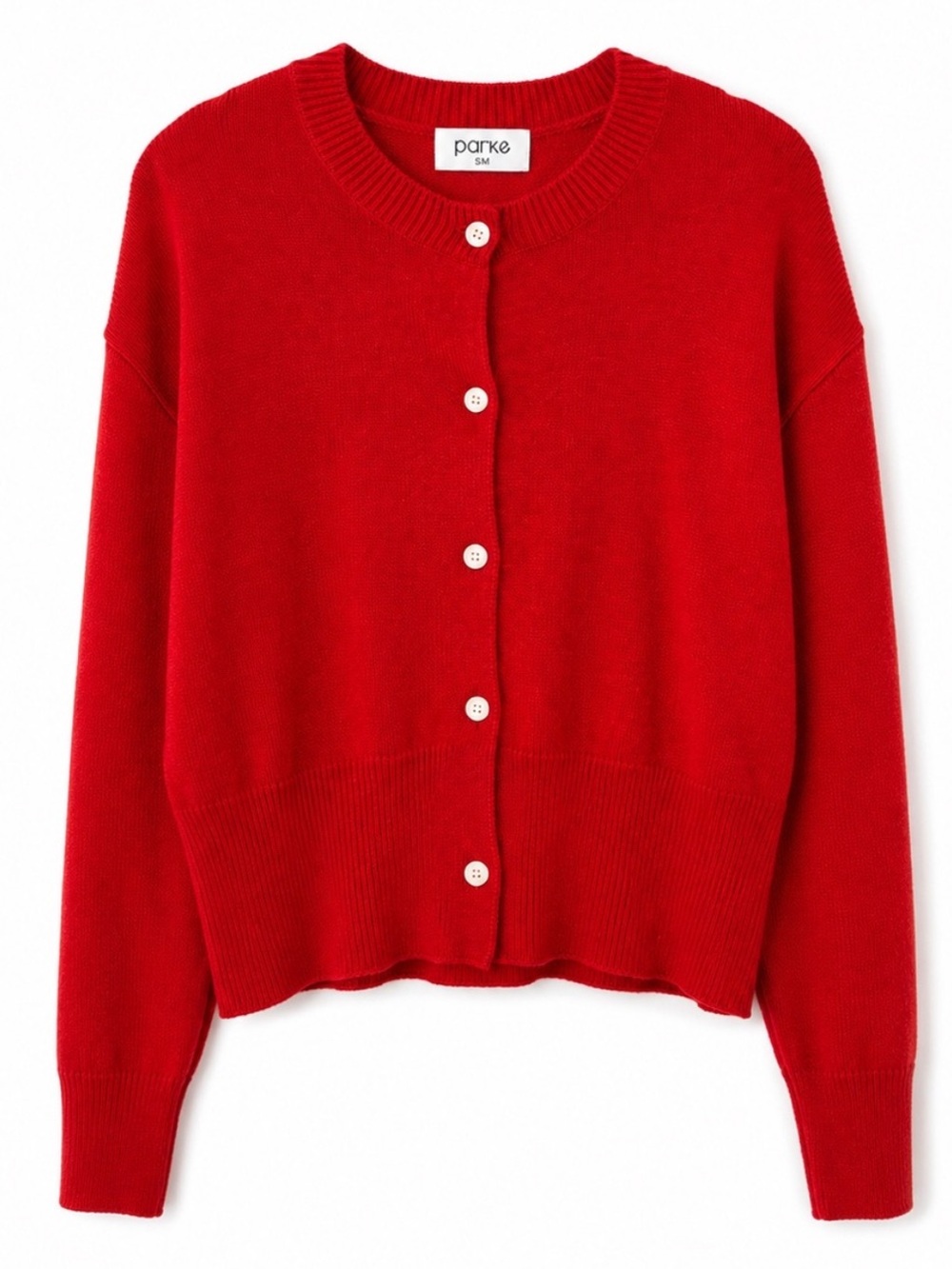 Parke Project Red Ruby Button Front Cardigan Size S/M wool cashmere sweater EUC